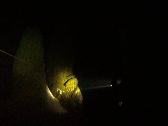 Iluminando os enormes cones subaquáticos durante mergulho no Abismo de Anhumas, em Bonito, no Mato Grosso do Sul